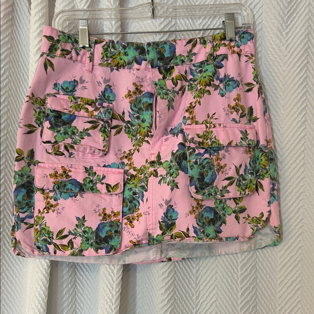 AFRM Floral Pink Denim Mini Skirt